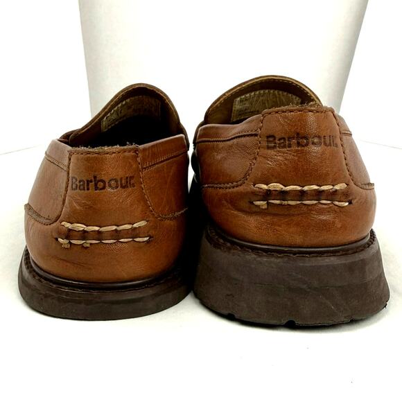 Barbour Leather Loafers Brown Moc Toe Slip On Lug Sole \'Richmond\' Mens 8.5